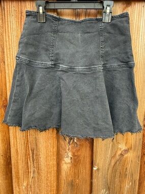 We The Free Black Washed Denim Flared Mini Skirt